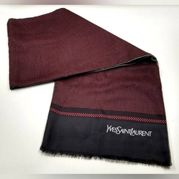 YSL Yves Saint Laurent Paris France Vintage Long Fringe Silk Wool Formal Scarf - Picture 2 of 13